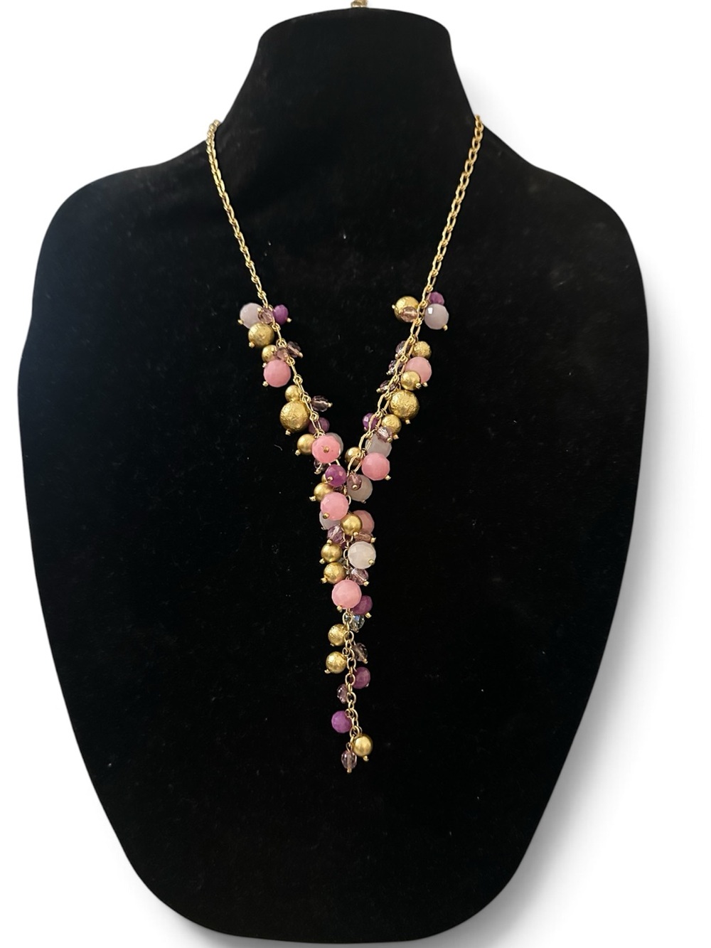 Lydell NYC Cascading Beaded Y-Drop Cluster Statement Necklace - NWOT
